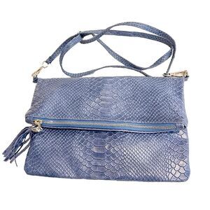 Vimoda Paris Blue Crossbody Purse Leather Woman S 10.5x7.25" Italy Foldover Chic